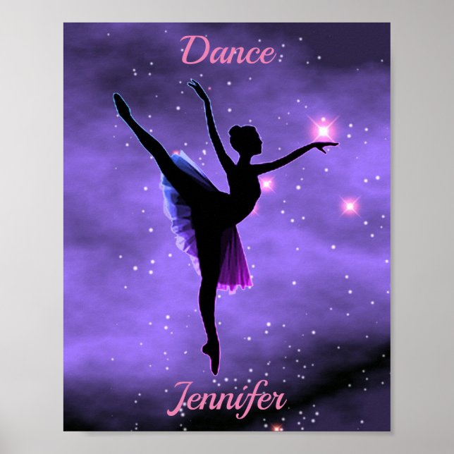 Poster de danse rose et violet galaxie avec nom (Devant)