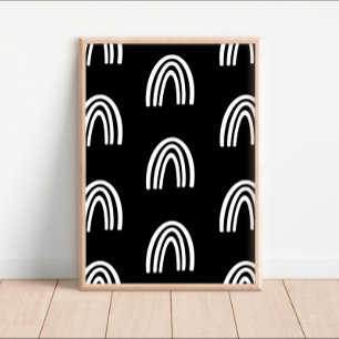 Poster de décoration de pépinière blanc/noir Rainb