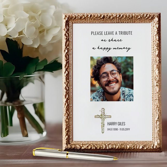 Poster de demande d'hommage du livre mémoire (Celebration of Life Memory Book tribute request sign by Darling & May)