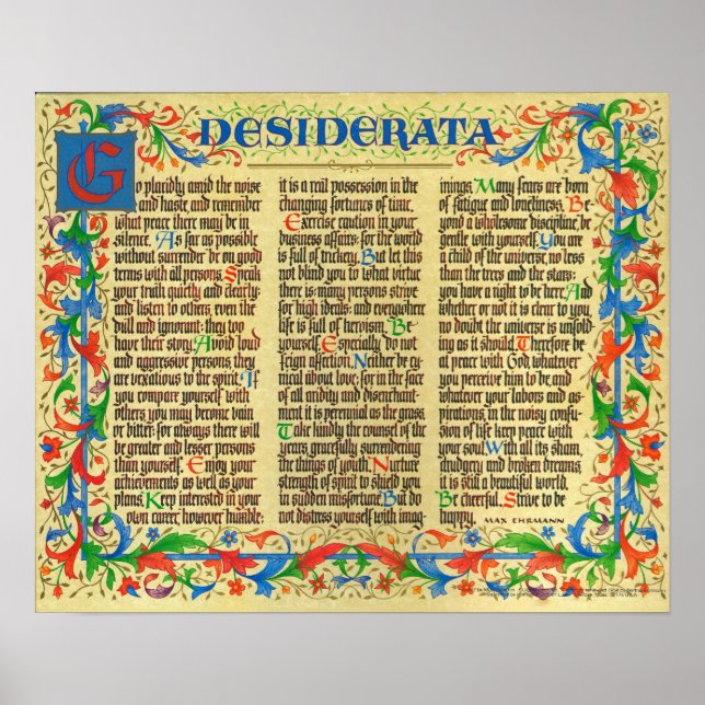 Poster de DESIDERATA par Max Ehrmann=Florentine II (Devant)