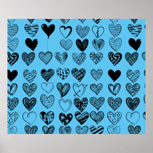 Poster de dessin adorable Black Heart Scribble