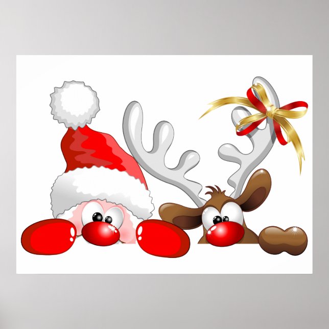 Poster de dessin animé de Père Noël et Reindeer (Devant)