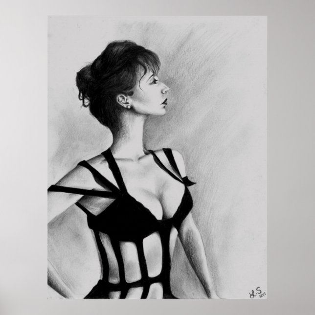 Poster de dessin d'art original Dame (Devant)