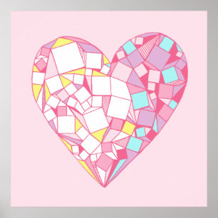 Poster de dessin de coeur géométrique rose Abstrai