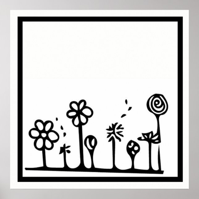 Poster de dessin de fleurs en noir et blanc (Devant)