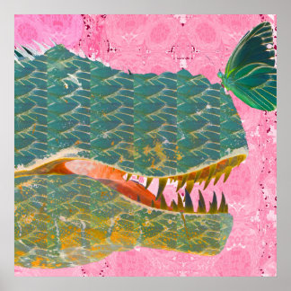 Poster de dinosaure avec Papillon Art Imprimer