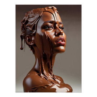 Poster de escultura humana de chocolate derretido.