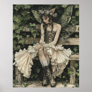 Poster de Fée Enchantante sur banc en bois Vintage