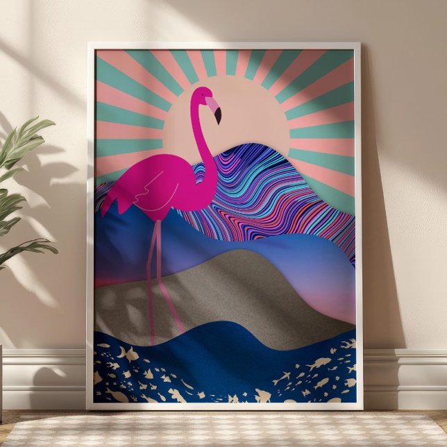Poster de Flamant rose psychédélique Funky (Créateur téléchargé)