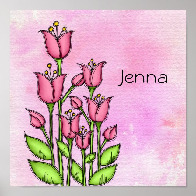 Poster de fleurs de doodle d'aquarelle bénie (Devant)