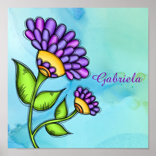 Poster de fleurs de gribouillis (Devant)