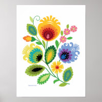 Poster de fleurs jaunes d'art populaire polonais