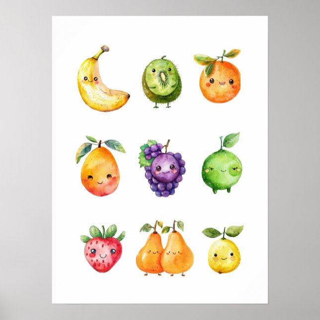 Poster de fruits mignons Imprimer (Devant)