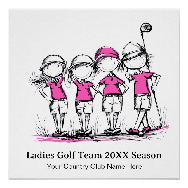 Poster de golf féminin personnalisé - Dessin amusa (Devant)