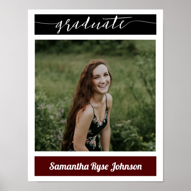 Poster de graduation photo Maroon Modern Block (Devant)