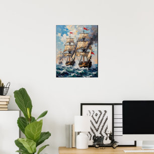 Poster De grands navires sur une mer qui fait rage