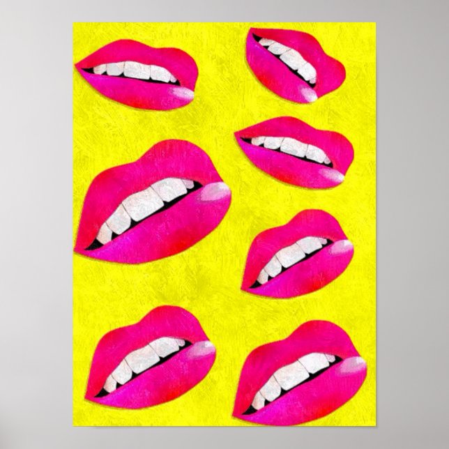 Poster de Grunge rose/jaune Sassy Lips fluorescent (Devant)
