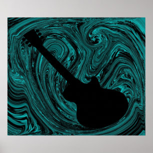Poster de guitare Abstrait, Turquoise