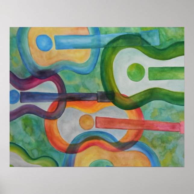 Poster de guitare aquarelle (Devant)