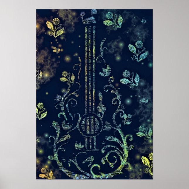 Poster de Guitare Fleurs Peinture (Devant)