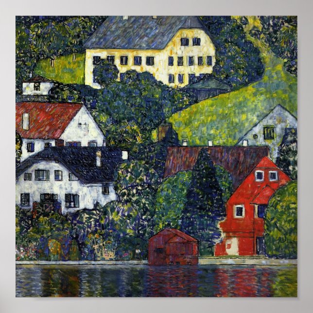 Poster de Gustav Klimt ~ Maisons à Unterach am Att (Devant)