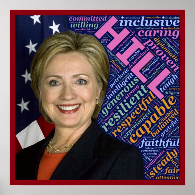 Poster de Hillary Clinton Prés, Drapeau et Mots d' (Devant)