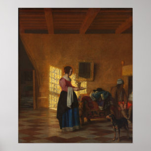 Poster De Hooch - Femme avec un pichet d'eau et un homme