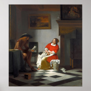Poster De Hooch - Homme lisant une lettre à une femme