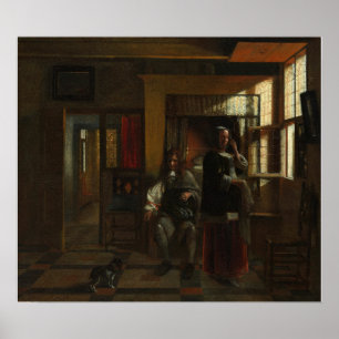 Poster De Hooch - Intérieur avec un jeune couple