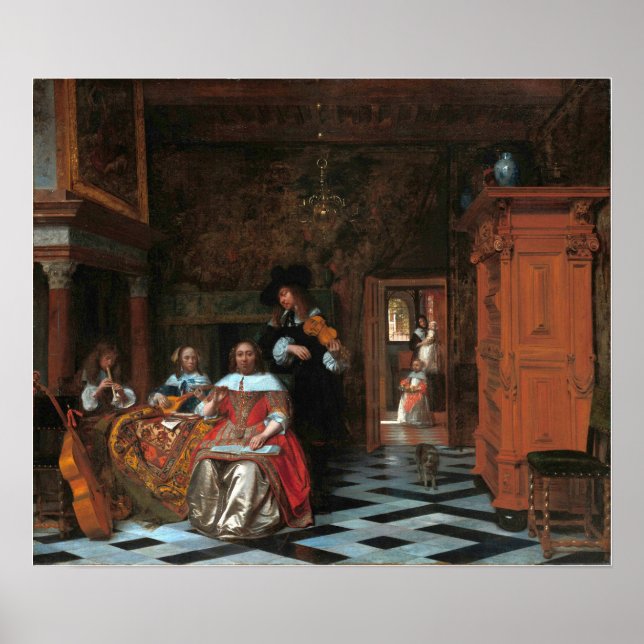 Poster De Hooch - Portrait D'Une Famille Jouant De La Mus (Devant)