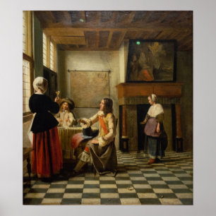 Poster De Hooch - Une femme buvant avec deux hommes 1658
