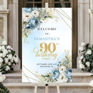 Poster De jolies florales aquarelles bleu poussiéreux pou