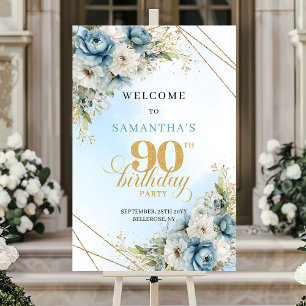 Poster De jolies florales aquarelles bleu poussiéreux pou