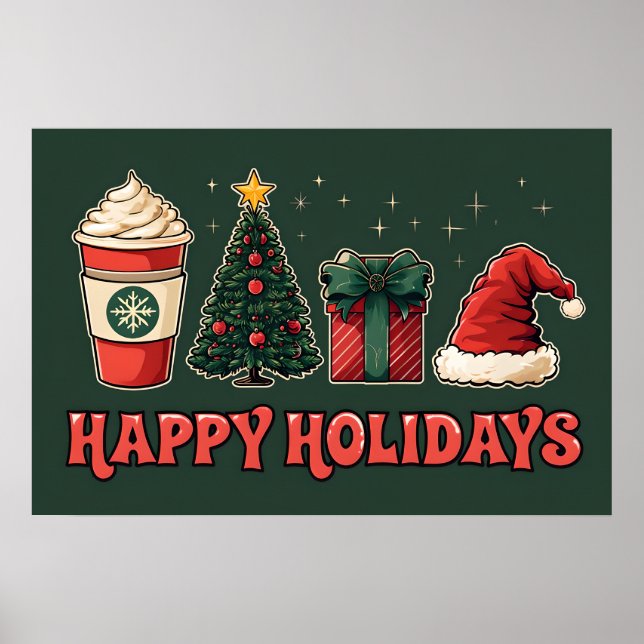 Poster de Joyeux Vacances - Décor de Noël Rétro (Devant)
