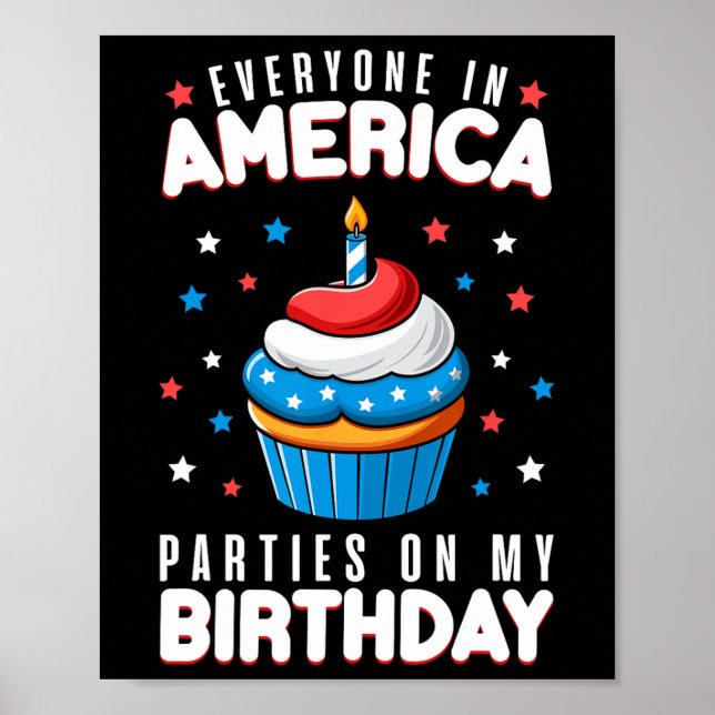 Poster De Juillet Anniversaire Fête Garçon Fille 4 Juille (Devant)