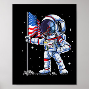Poster De Juillet Astronaut États-Unis Drapeau Américain 