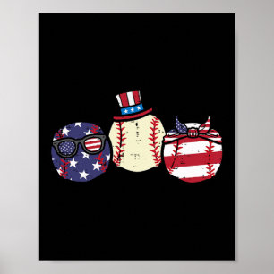 Poster De Juillet Fête de l'Indépendance Baseball Hommes 