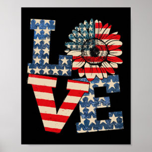 Poster De Juillet Love Tournesol Patriotique Drapeau Amér