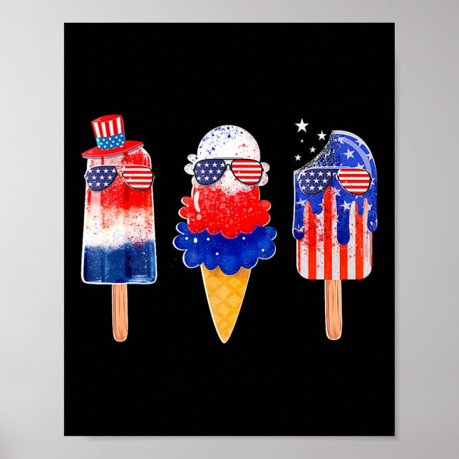 Poster De Juillet Popsicle Rouge Blanc Bleu Américain Dra (Devant)