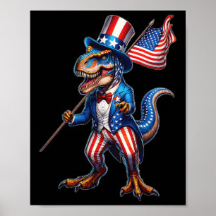 Poster De Juillet T-rex Dinosaure Drapeau Américain Patri