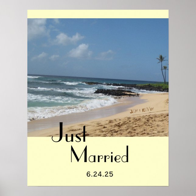 Poster de Just Married Names in Sand (Devant)