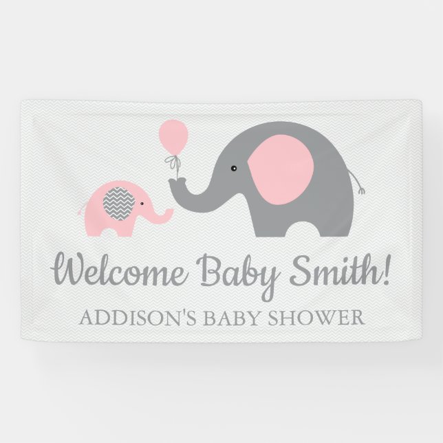 Poster de la bannière Baby shower rose et gris élé (Horizontal)