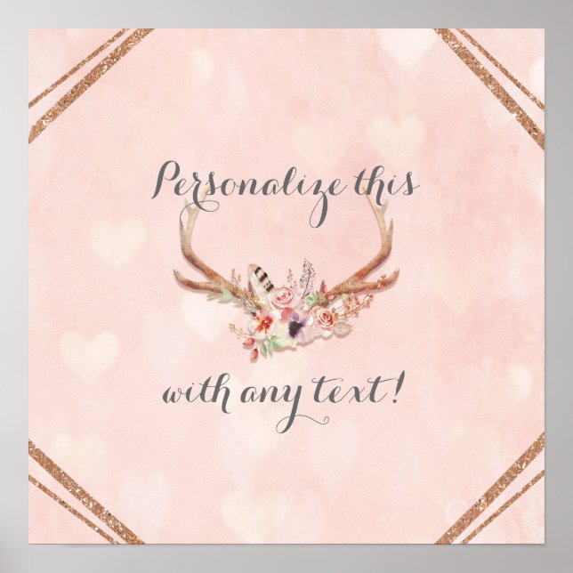 Poster de la bannière rose Blush Rose Floral Deer  (Devant)