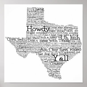 Poster de la carte d'art texan USA Slang Word