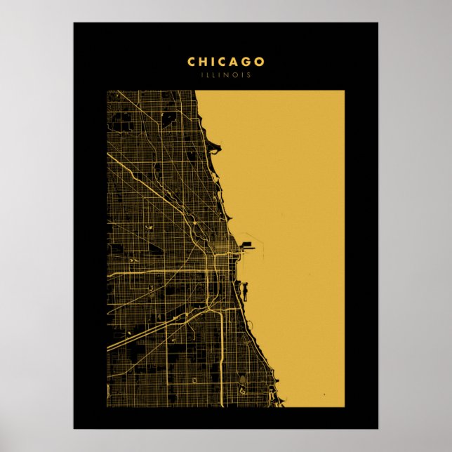 Poster de la carte de Chicago Dark Gold City (Devant)
