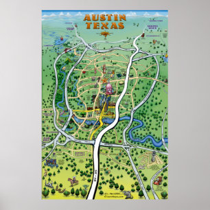 Poster de la carte de dessin d'Austin Texas