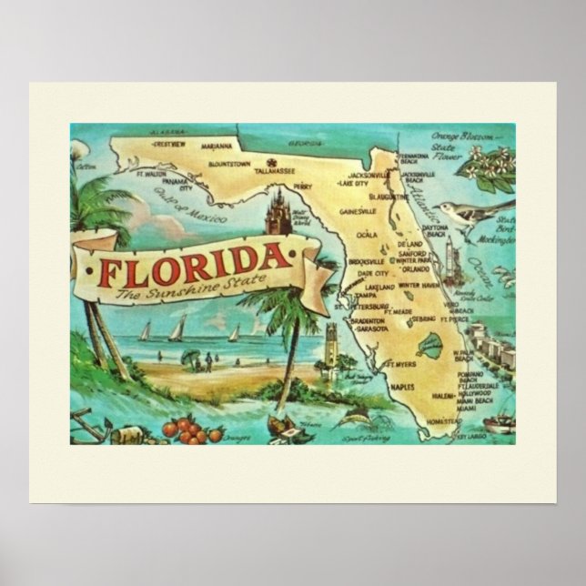Poster de la carte de Floride Retro (Devant)