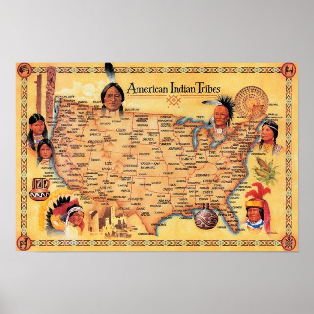 Poster de la carte de la tribu des Amérindiens (Devant)