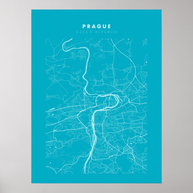Poster de la carte de la ville bleu clair de Pragu (Devant)