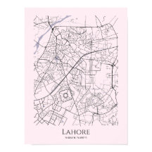 Poster de la carte de Lahore (rose, mat)